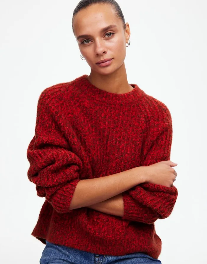 Sweaters Women Madewell Ribbed CottonBlend Sweater Bright Cherry Marl