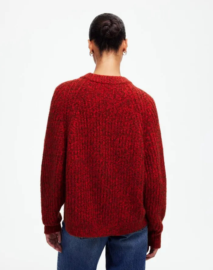 Sweaters Women Madewell Ribbed CottonBlend Sweater Bright Cherry Marl