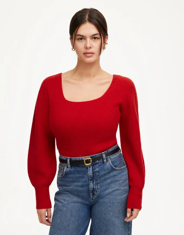 Sweaters Women Madewell SquareNeck Pullover Sweater In SoftWool Bright Cherry Sweaters Women Madewell SquareNeck Pullover Sweater In SoftWool Bright Cherry