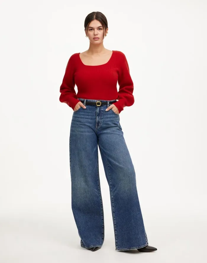 Sweaters Women Madewell SquareNeck Pullover Sweater In SoftWool Bright Cherry