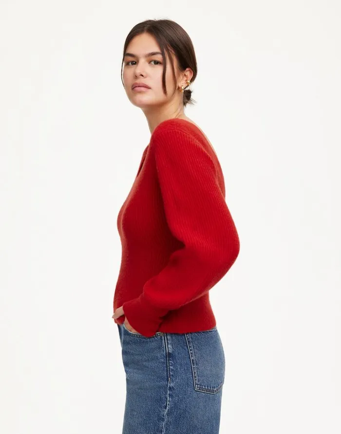 Sweaters Women Madewell SquareNeck Pullover Sweater In SoftWool Bright Cherry