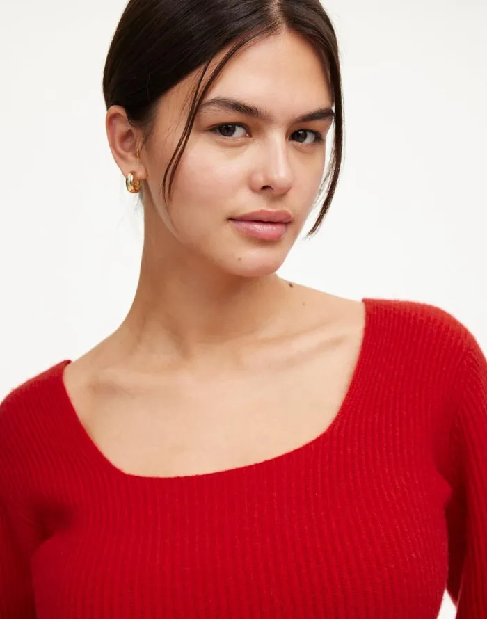 Sweaters Women Madewell SquareNeck Pullover Sweater In SoftWool Bright Cherry