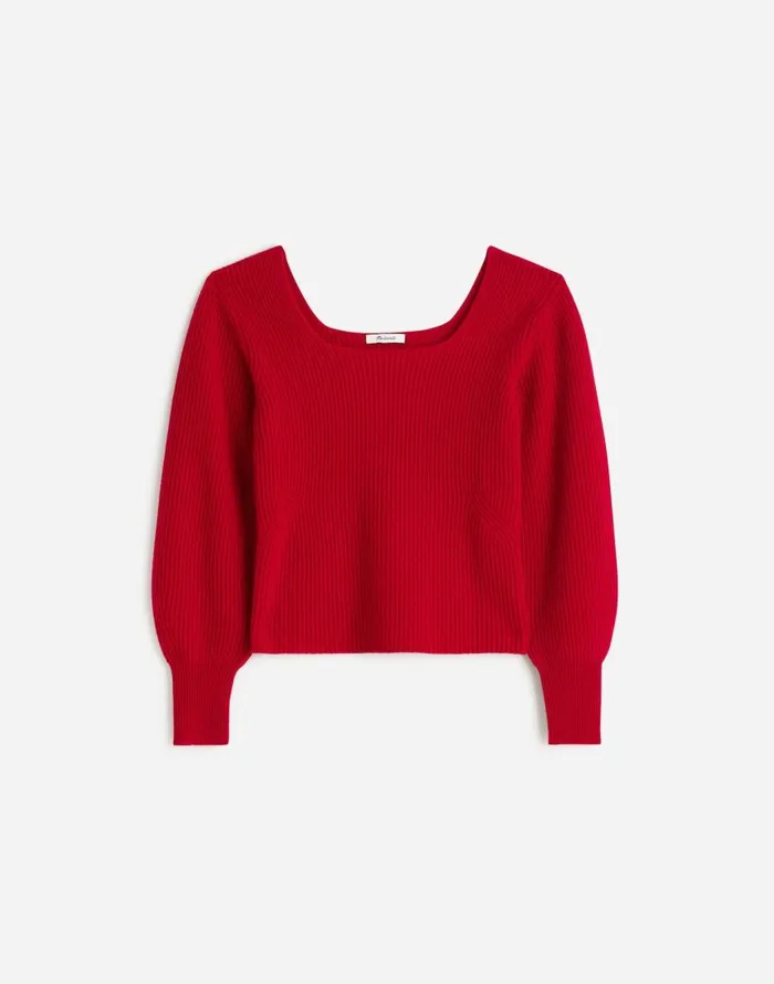 Sweaters Women Madewell SquareNeck Pullover Sweater In SoftWool Bright Cherry
