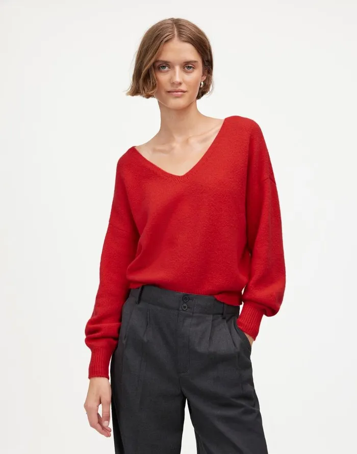 Sweaters Women Madewell Wedged VNeck Sweater Bright Cherry