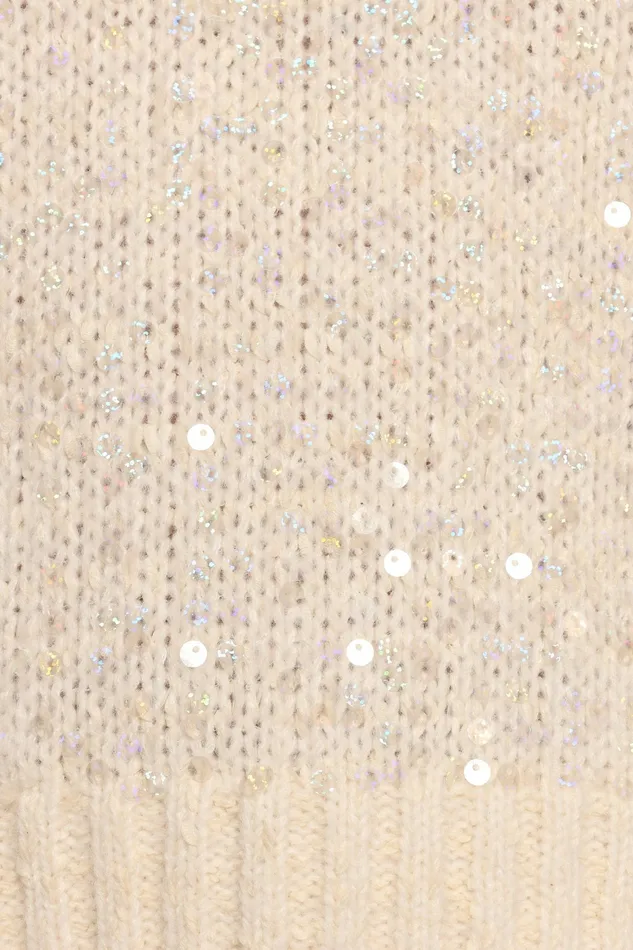Sweaters Women Medora Crewneck Sequin Knit Sweater Ivory Petal and Pup