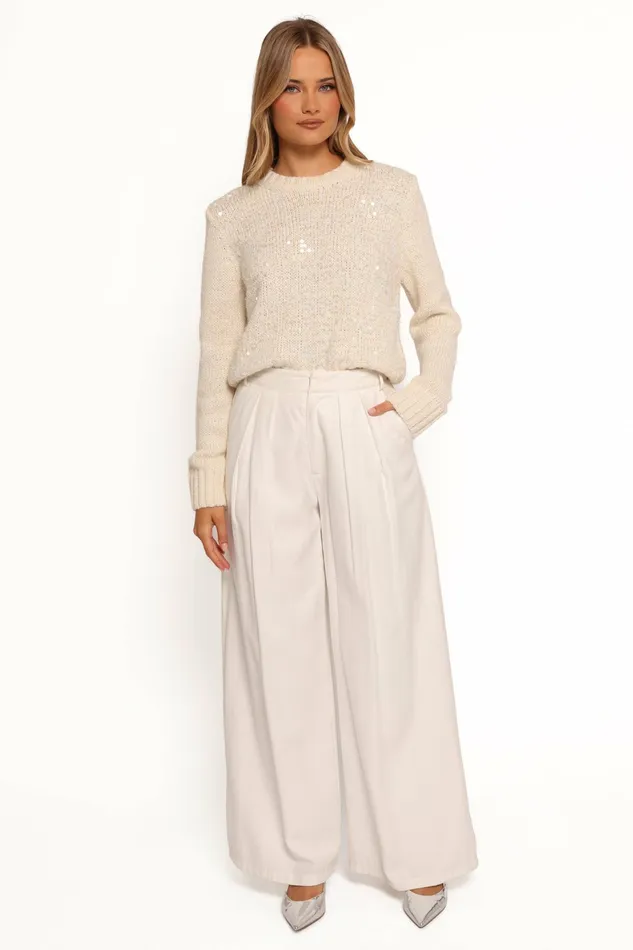 Sweaters Women Medora Crewneck Sequin Knit Sweater Ivory Petal and Pup