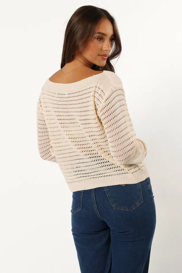 Sweaters Women Tricia Open Weave Knit Sweater Cream Petal and Pup