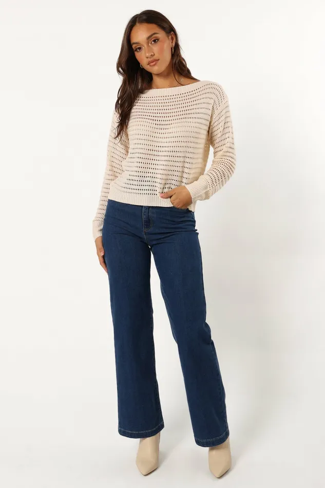 Sweaters Women Tricia Open Weave Knit Sweater Cream Petal and Pup