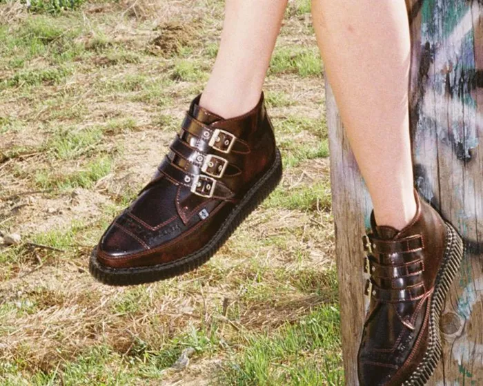 TUK Shoes Boots Men Burgundy RubOff 3Buckle Pointed Creeper Boot TUK Shoes Boots Men Burgundy RubOff 3Buckle Pointed Creeper Boot