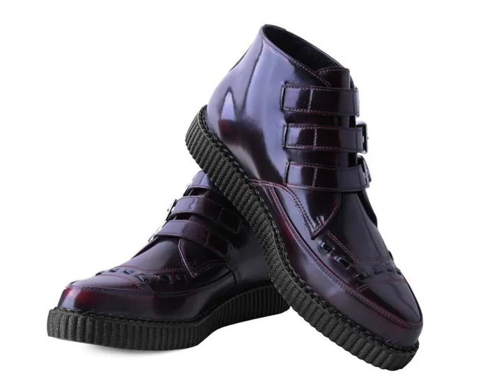 TUK Shoes Boots Men Burgundy RubOff 3Buckle Pointed Creeper Boot TUK Shoes Boots Men Burgundy RubOff 3Buckle Pointed Creeper Boot