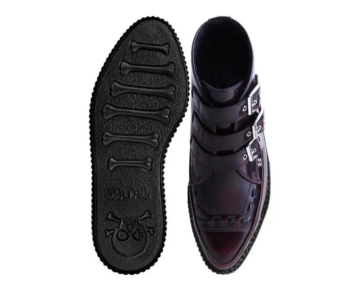TUK Shoes Boots Men Burgundy RubOff 3Buckle Pointed Creeper Boot TUK Shoes Boots Men Burgundy RubOff 3Buckle Pointed Creeper Boot