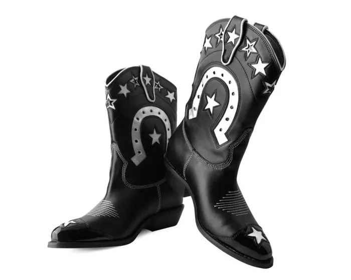 TUK Shoes Boots Women Black and White Horseshoe Star Western Boot TUK Shoes Boots Women Black and White Horseshoe Star Western Boot
