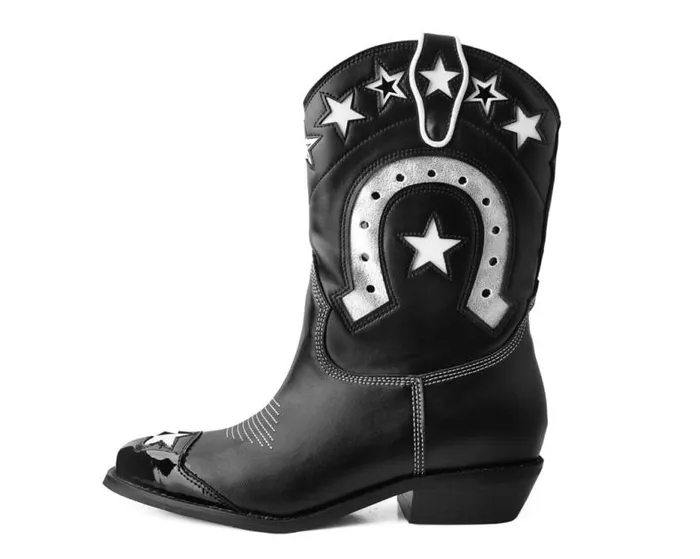 TUK Shoes Boots Women Black and White Horseshoe Star Western Boot TUK Shoes Boots Women Black and White Horseshoe Star Western Boot