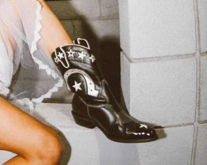 TUK Shoes Boots Women Black and White Horseshoe Star Western Boot TUK Shoes Boots Women Black and White Horseshoe Star Western Boot
