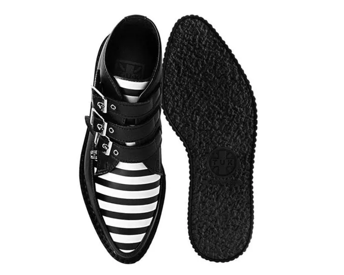 TUK Shoes Boots Women Black and White Stripe Vegan 3Buckle Pointed Boot TUK Shoes Boots Women Black and White Stripe Vegan 3Buckle Pointed Boot
