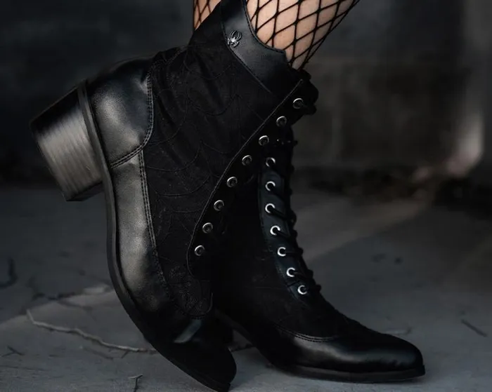 TUK Shoes Boots Women Black Victorian Mesh Spiderweb Boot TUK Shoes Boots Women Black Victorian Mesh Spiderweb Boot