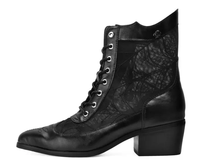 TUK Shoes Boots Women Black Victorian Mesh Spiderweb Boot TUK Shoes Boots Women Black Victorian Mesh Spiderweb Boot