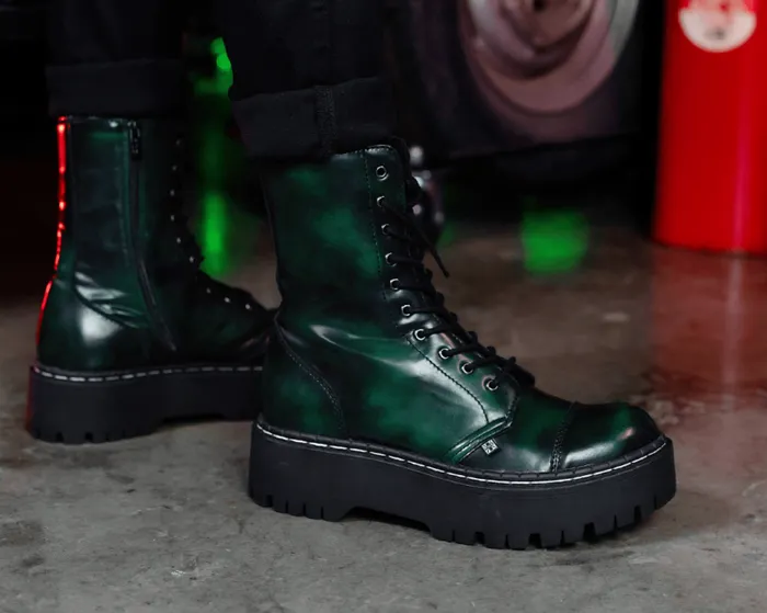 TUK Shoes Boots Women Green RubOff 10Eye Double Decker Boot TUK Shoes Boots Women Green RubOff 10Eye Double Decker Boot