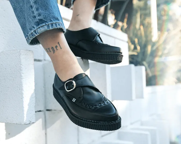 TUK Shoes Dress Shoes Men Black Vegan TUKskin Pointed Toe Monk Buckle Creepers