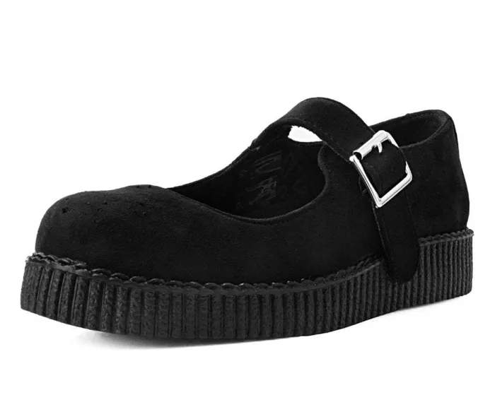 TUK Shoes Mary Janes Women Black Faux Suede Viva Low Mary Jane