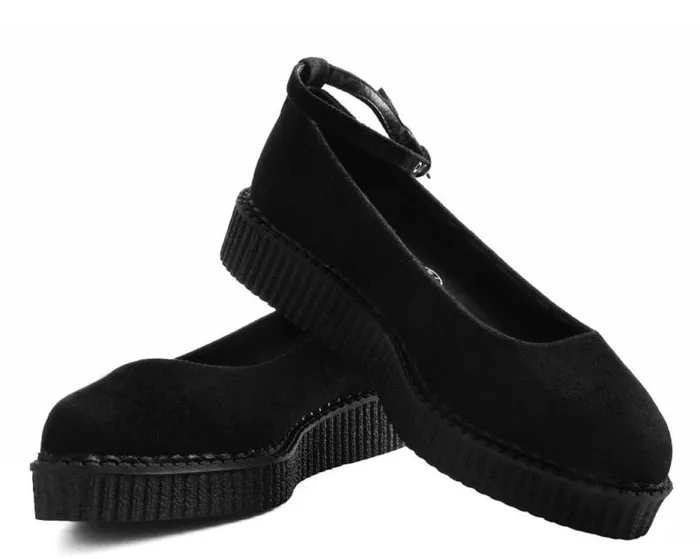 TUK Shoes Mary Janes Women Black Pointed Ballet Vegan Ankle Strap Creepers TUK Shoes Mary Janes Women Black Pointed Ballet Vegan Ankle Strap Creepers