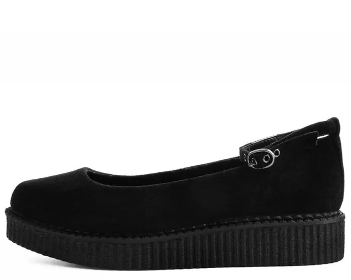 TUK Shoes Mary Janes Women Black Pointed Ballet Vegan Ankle Strap Creepers TUK Shoes Mary Janes Women Black Pointed Ballet Vegan Ankle Strap Creepers