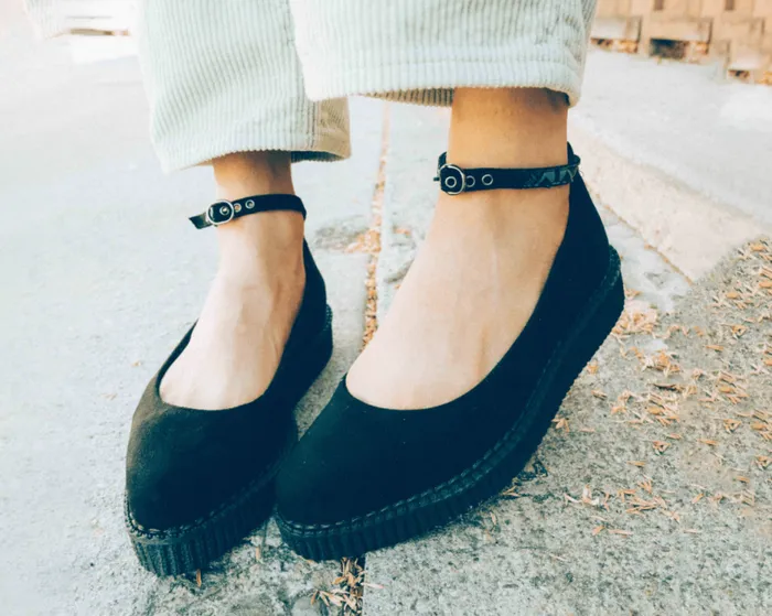 TUK Shoes Mary Janes Women Black Pointed Ballet Vegan Ankle Strap Creepers TUK Shoes Mary Janes Women Black Pointed Ballet Vegan Ankle Strap Creepers