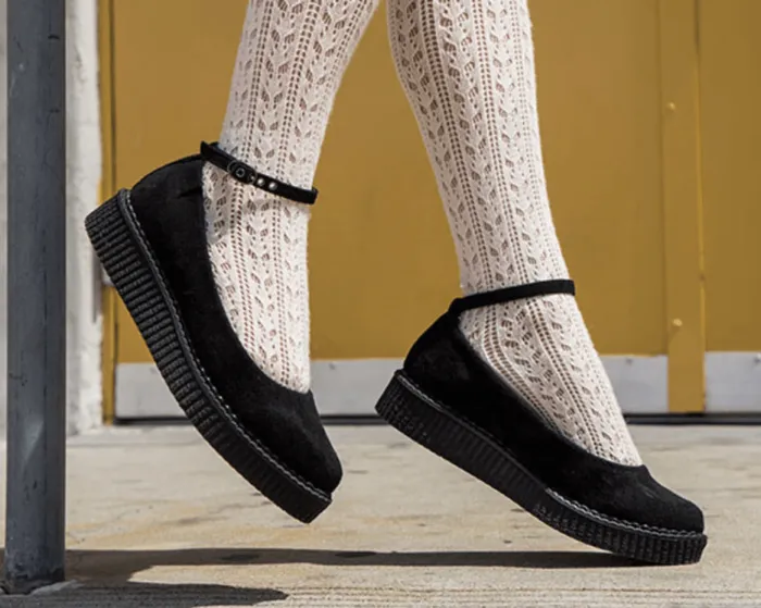 TUK Shoes Mary Janes Women Black Pointed Ballet Vegan Ankle Strap Creepers TUK Shoes Mary Janes Women Black Pointed Ballet Vegan Ankle Strap Creepers