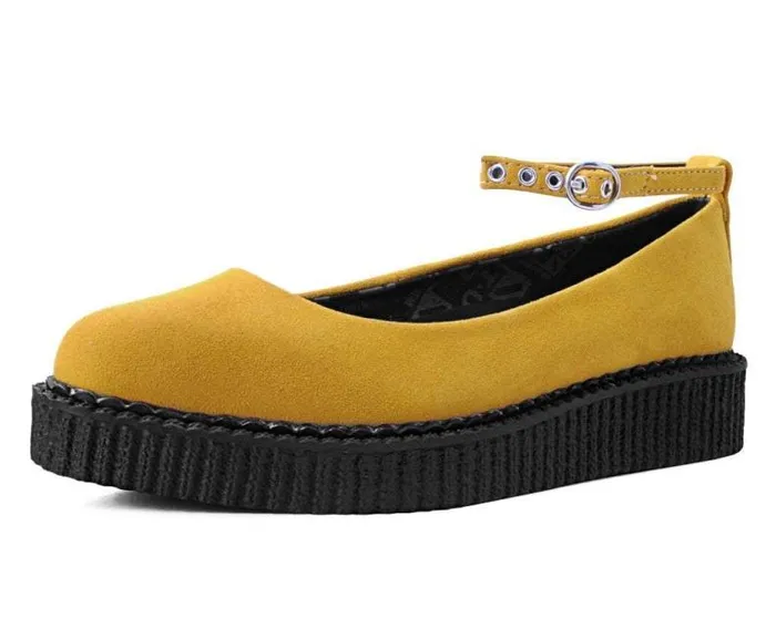 TUK Shoes Mary Janes Women Mustard Faux Suede Pointed Ballet Ankle Strap Creeper TUK Shoes Mary Janes Women Mustard Faux Suede Pointed Ballet Ankle Strap Creeper