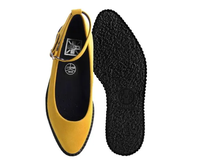 TUK Shoes Mary Janes Women Mustard Faux Suede Pointed Ballet Ankle Strap Creeper TUK Shoes Mary Janes Women Mustard Faux Suede Pointed Ballet Ankle Strap Creeper
