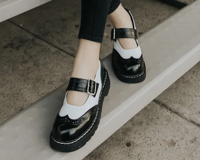 TUK Shoes Mary Janes Women TUK Black And White Brogue Mary Jane TUK Shoes Mary Janes Women TUK Black And White Brogue Mary Jane