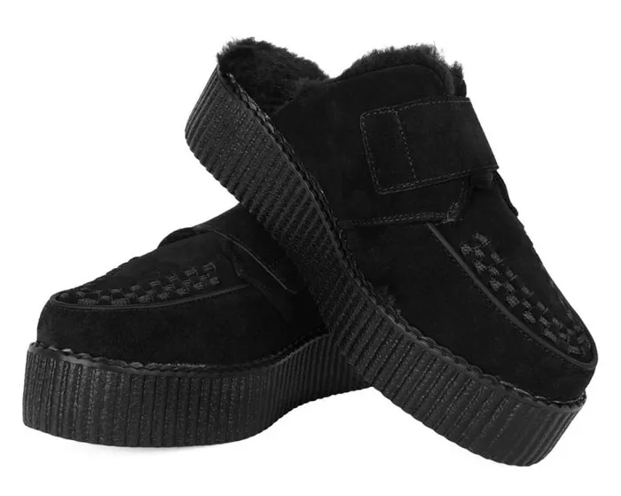 TUK Shoes Platforms Women Black Suede Wool Creeper Mule