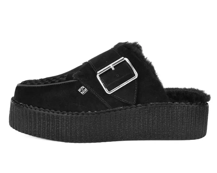 TUK Shoes Platforms Women Black Suede Wool Creeper Mule