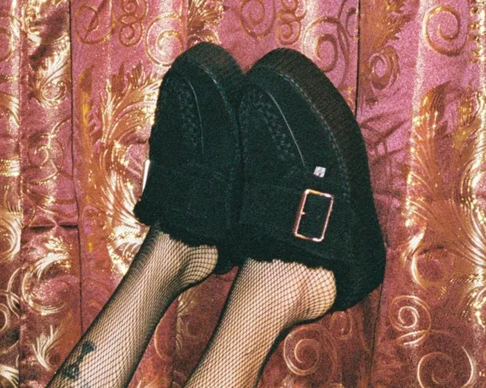TUK Shoes Platforms Women Black Suede Wool Creeper Mule