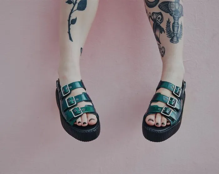 TUK Shoes Platforms Women Emerald Metallic 3Buckle Mondo Sandal TUK Shoes Platforms Women Emerald Metallic 3Buckle Mondo Sandal