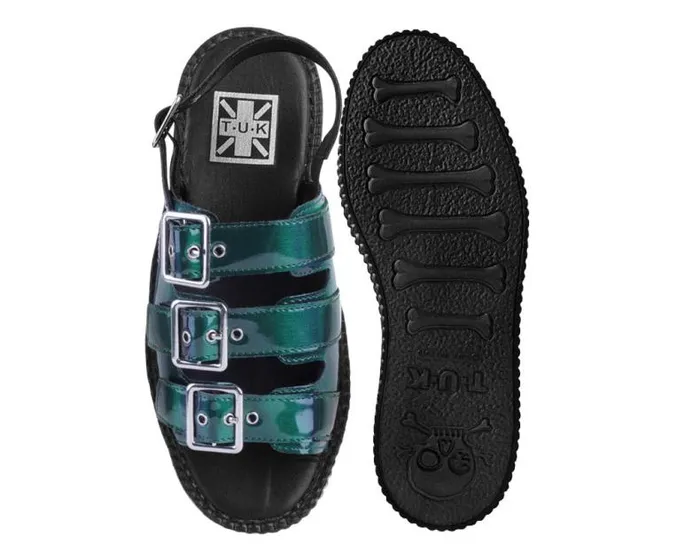 TUK Shoes Platforms Women Emerald Metallic 3Buckle Mondo Sandal TUK Shoes Platforms Women Emerald Metallic 3Buckle Mondo Sandal