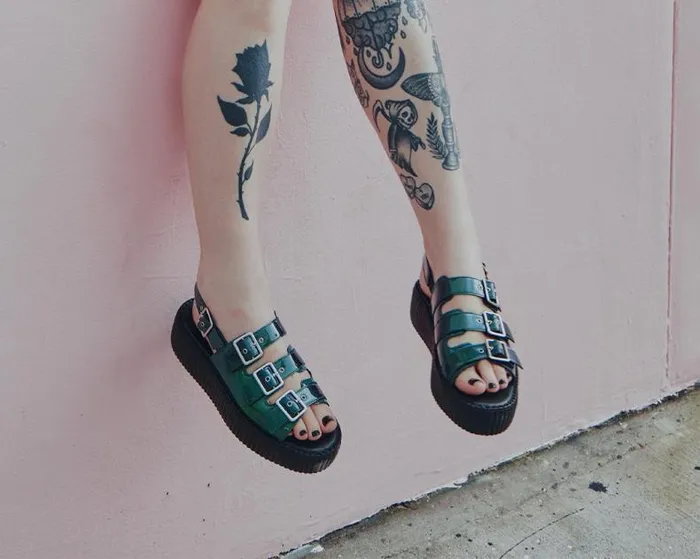 TUK Shoes Platforms Women Emerald Metallic 3Buckle Mondo Sandal TUK Shoes Platforms Women Emerald Metallic 3Buckle Mondo Sandal