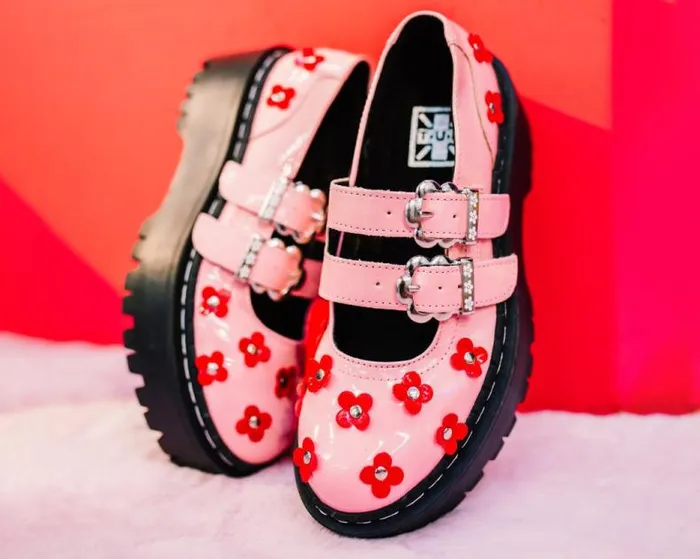 TUK Shoes Platforms Women Pink and Red Patent Flower Double Decker Mary Jane TUK Shoes Platforms Women Pink and Red Patent Flower Double Decker Mary Jane