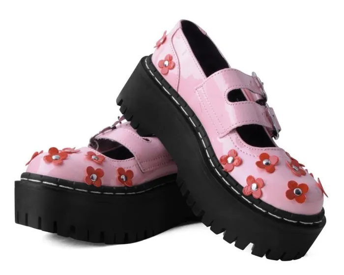 TUK Shoes Platforms Women Pink and Red Patent Flower Double Decker Mary Jane TUK Shoes Platforms Women Pink and Red Patent Flower Double Decker Mary Jane