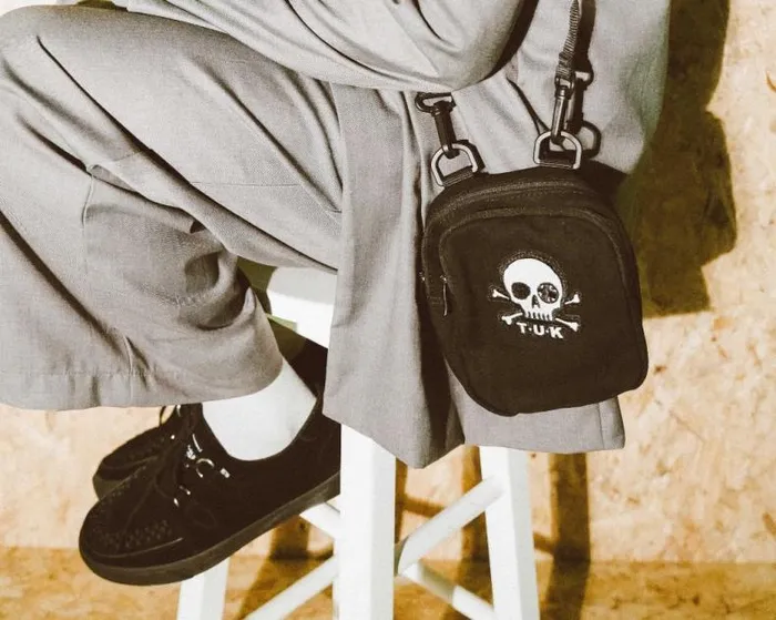 TUK Shoes Stickers Pins Patches Totes Adult Black Canvas Crossbody Embroidered Bag TUK Shoes Stickers Pins Patches Totes Adult Black Canvas Crossbody Embroidered Bag