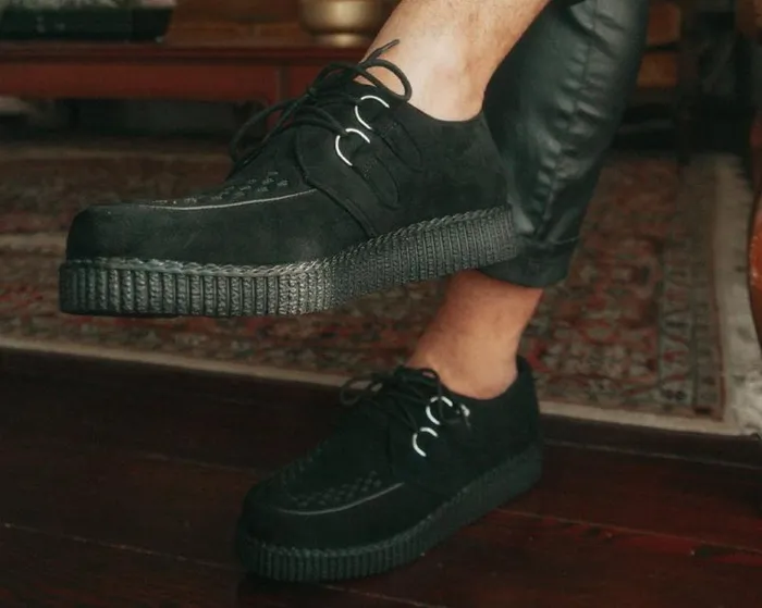 TUK Shoes Vegan Men Black Faux Suede Viva Low Creeper TUK Shoes Vegan Men Black Faux Suede Viva Low Creeper