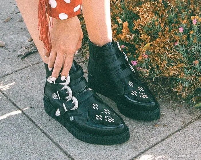 TUK Shoes Vegan Men Black TUKskin Western Vegan 3Buckle Pointed Creeper Boots TUK Shoes Vegan Men Black TUKskin Western Vegan 3Buckle Pointed Creeper Boots