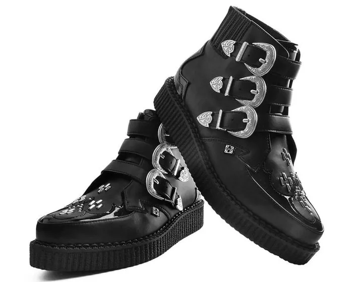 TUK Shoes Vegan Men Black TUKskin Western Vegan 3Buckle Pointed Creeper Boots TUK Shoes Vegan Men Black TUKskin Western Vegan 3Buckle Pointed Creeper Boots