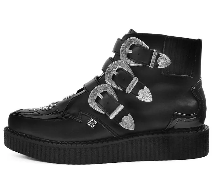 TUK Shoes Vegan Men Black TUKskin Western Vegan 3Buckle Pointed Creeper Boots TUK Shoes Vegan Men Black TUKskin Western Vegan 3Buckle Pointed Creeper Boots