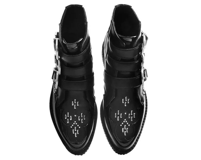 TUK Shoes Vegan Men Black TUKskin Western Vegan 3Buckle Pointed Creeper Boots TUK Shoes Vegan Men Black TUKskin Western Vegan 3Buckle Pointed Creeper Boots
