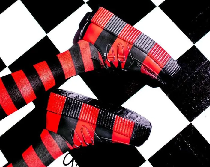 TUK Shoes Vegan Women Black and Red Striped Viva Mondo Creeper TUK Shoes Vegan Women Black and Red Striped Viva Mondo Creeper