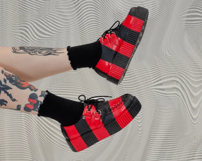 TUK Shoes Vegan Women Black and Red Striped Viva Mondo Creeper TUK Shoes Vegan Women Black and Red Striped Viva Mondo Creeper