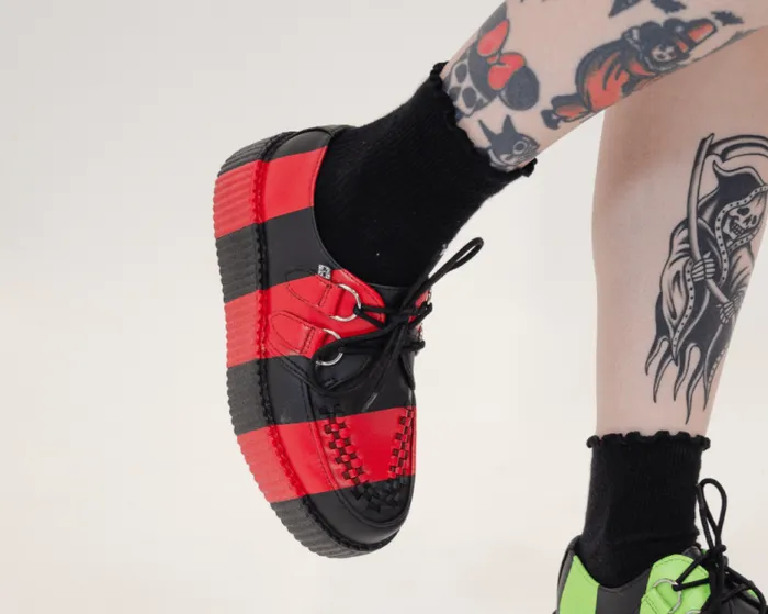 TUK Shoes Vegan Women Black and Red Striped Viva Mondo Creeper TUK Shoes Vegan Women Black and Red Striped Viva Mondo Creeper
