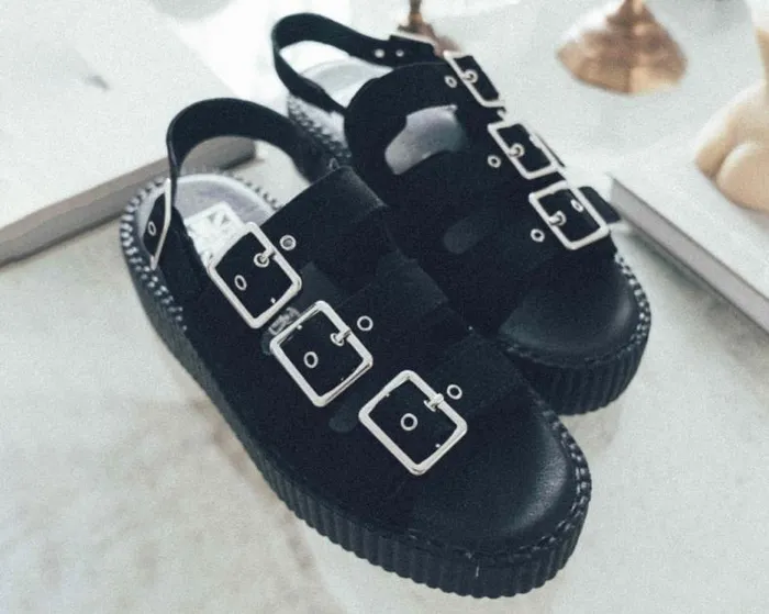 TUK Shoes Vegan Women Black Faux Suede 3Buckle Mondo Sandal TUK Shoes Vegan Women Black Faux Suede 3Buckle Mondo Sandal