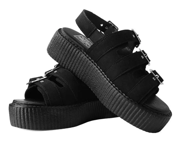 TUK Shoes Vegan Women Black Faux Suede 3Buckle Mondo Sandal TUK Shoes Vegan Women Black Faux Suede 3Buckle Mondo Sandal